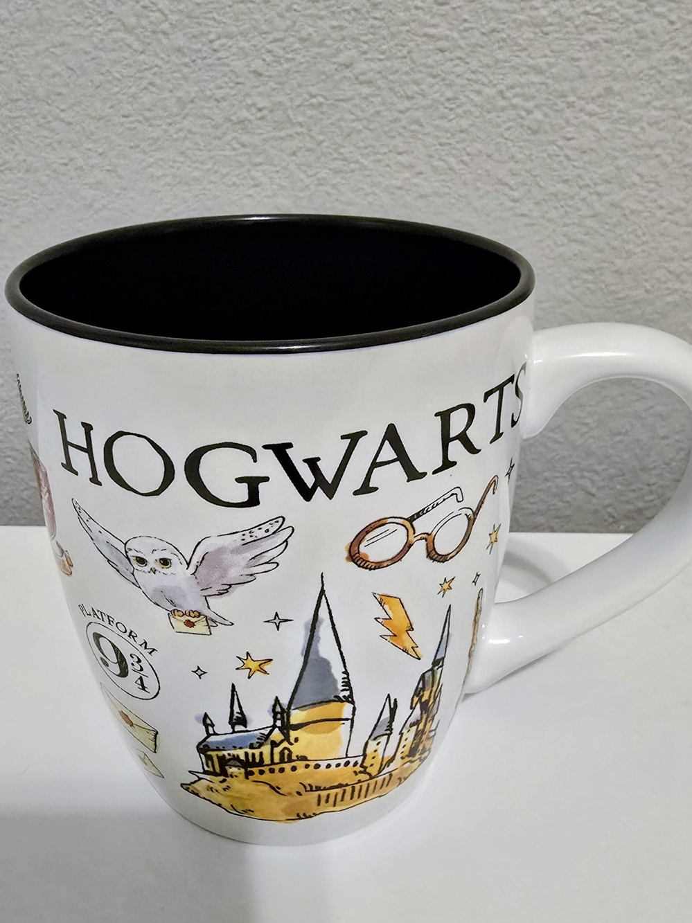 Hogwarts White Ceramic Mug with Black Interior Accent